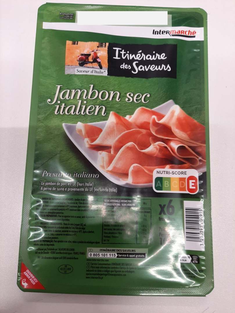 Jambon sec italien 6t 100g Itinéraire des Saveurs : photo du produit rappelé le 16/07/2026