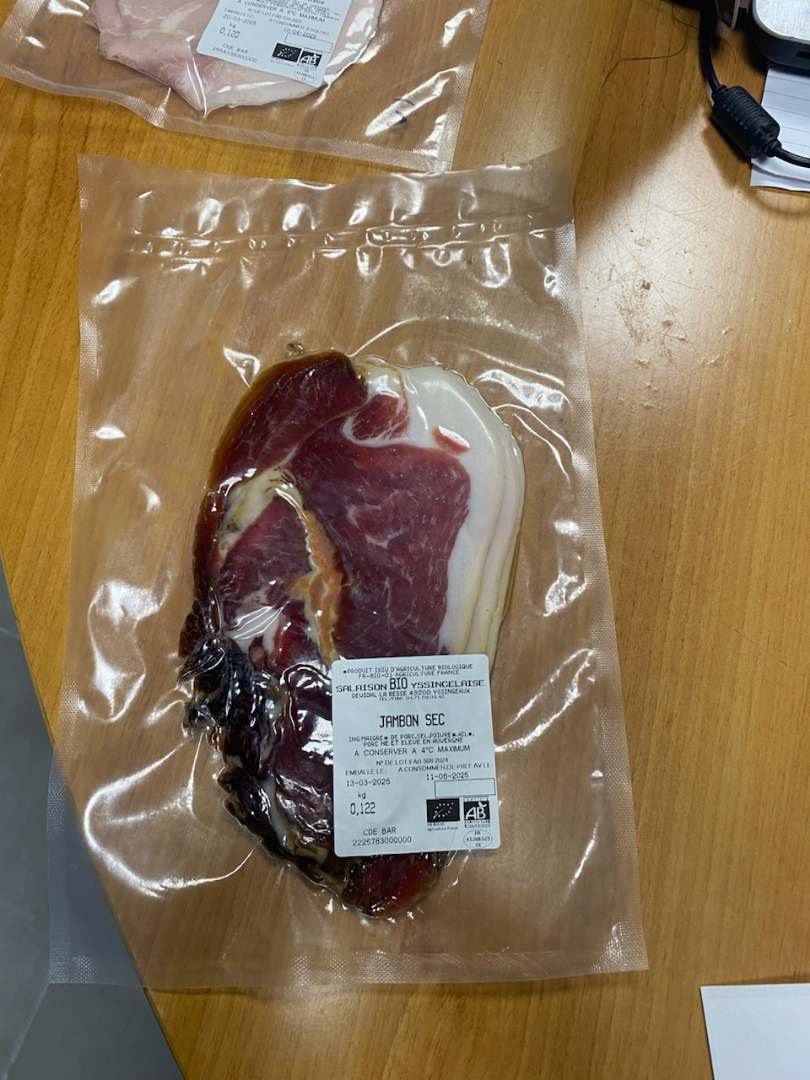 Jambon sec tranché Salaison Charcuterie BIO Yssingelaise : photo du produit rappelé le 21/03/2025