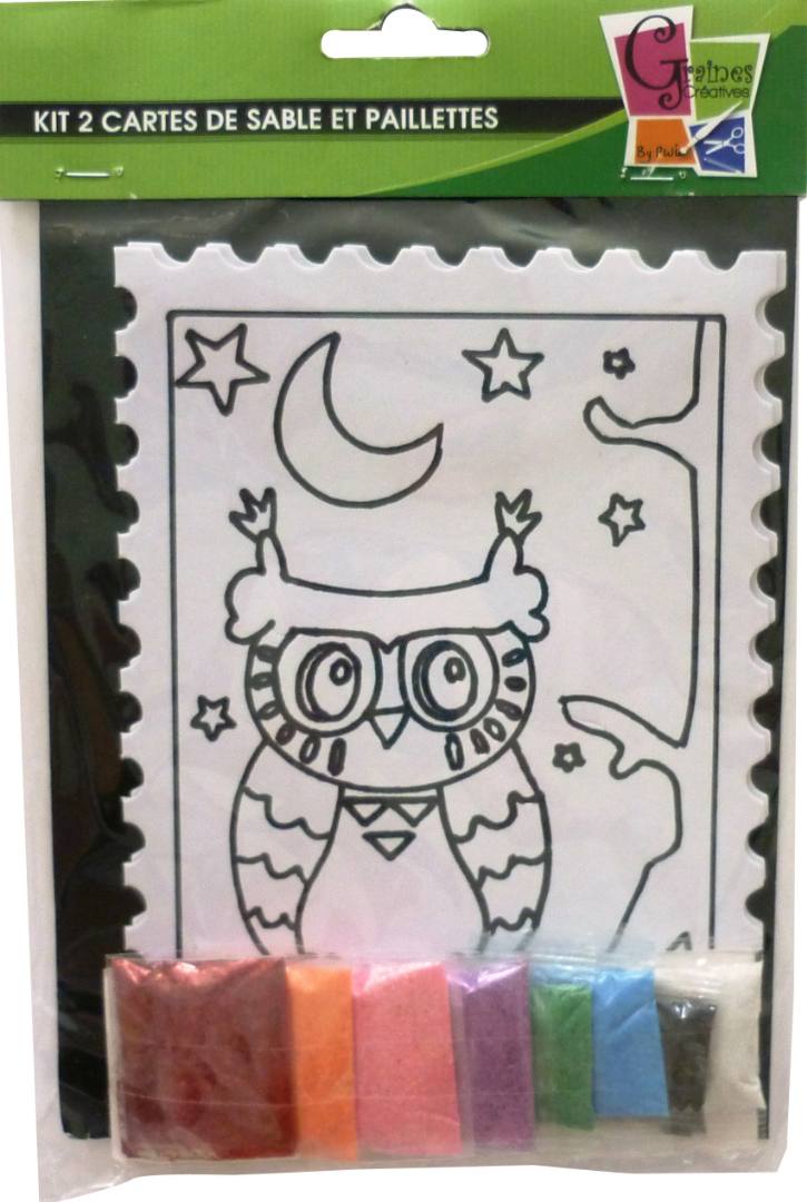 Kit 2 cartes de sable et paillettes paon / hibou Graine Créative : photo du produit rappelé le 23/03/2026