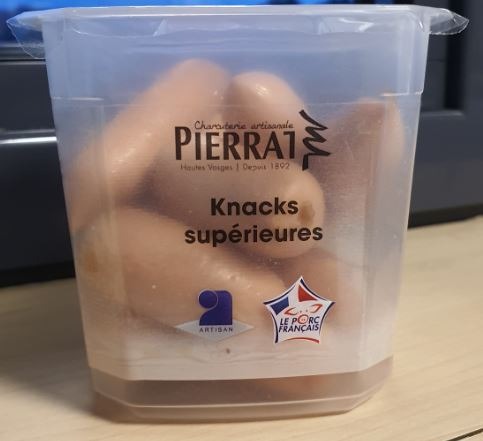 Knacks supérieures 160g Charcuterie Pierrat : photo du produit rappelé le 24/12/2021