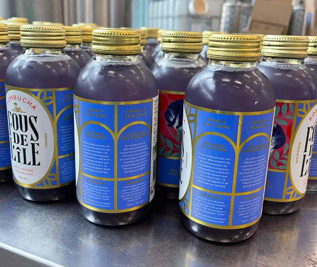 Kombucha saveur litchi, passion, pois paillon Fous de l'Île Kombucha : photo du produit rappelé le 30/10/2024