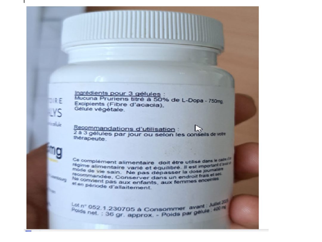 L-dopa 125mg du laboratoire oronalys : photo 2 sur 2 du produit rappelé le 22/11/2023
