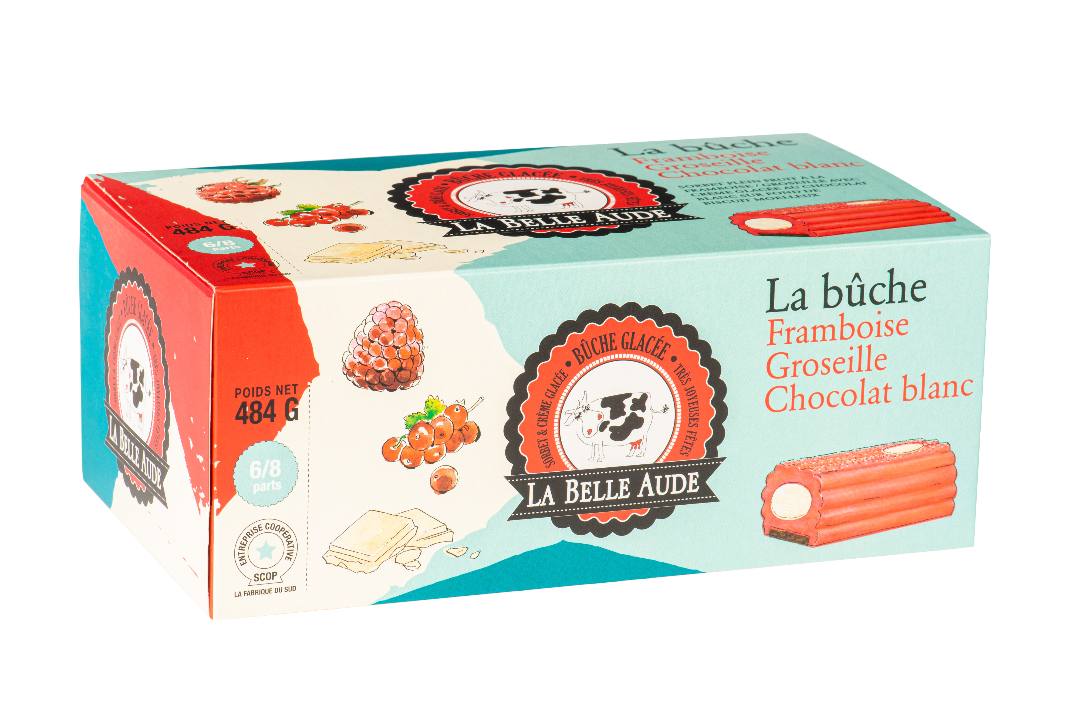 La bûche framboise groseille, chocolat blanc, la bûche La Belle Aude : photo du produit rappelé le 26/10/2021