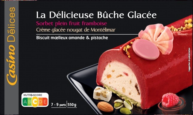 La délicieuse bûche glacée sorbet plein fruit framboise Casino Delices : photo du produit rappelé le 09/11/2021