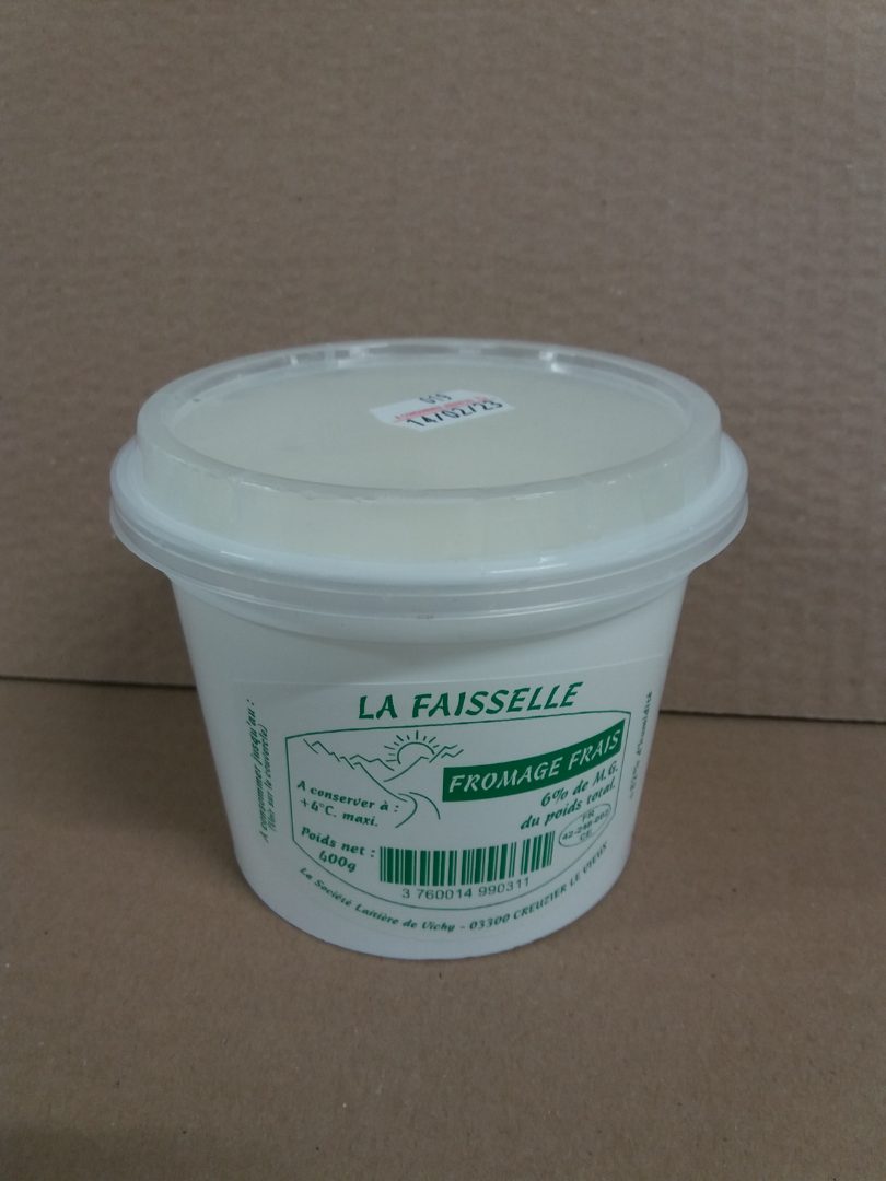 La faisselle en pot au lait de vache pasteurisé Societe Laitiere de Vichy : photo du produit rappelé le 10/02/2023