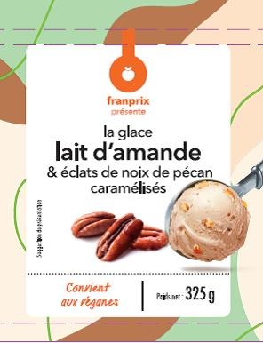La glace lait d'amande & éclats de noix de pécan caramélisés 325g Franprix : photo du produit rappelé le 09/11/2021