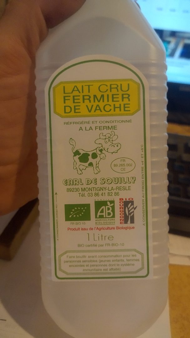 Lait cru fermier de vache Earl de Souilly : photo du produit rappelé le 30/06/2026