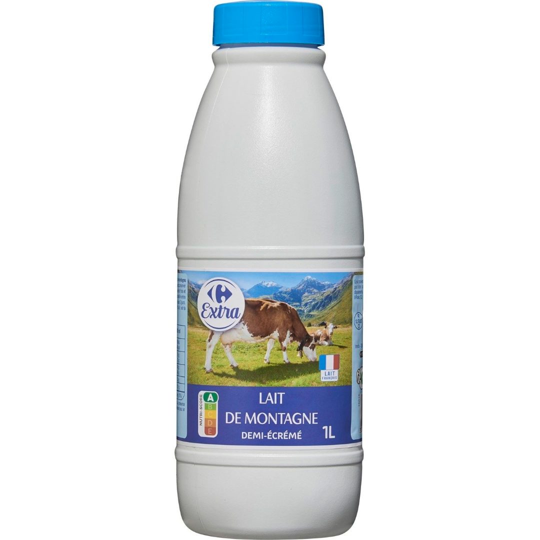 Lait de montagne demi ecreme uht 1l Carrefour Extra : photo du produit rappelé le 27/07/2023
