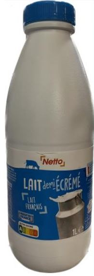Lait demi-écrémé stérilisé uht Netto : photo du produit rappelé le 31/07/2023