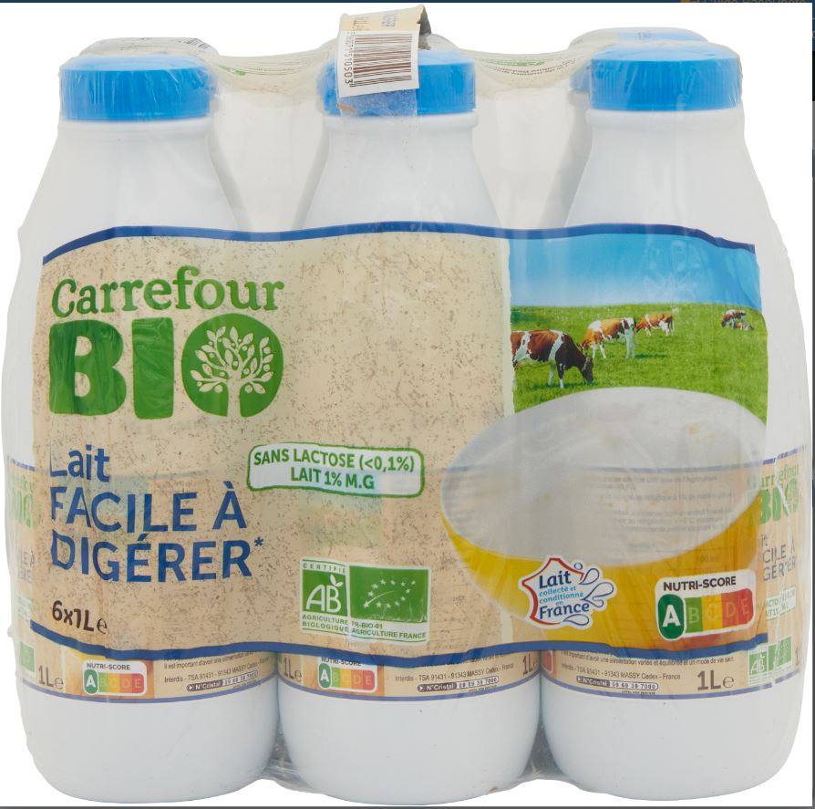 Lait facile à digérer* bio Carrefour BIO : photo du produit rappelé le 12/11/2024