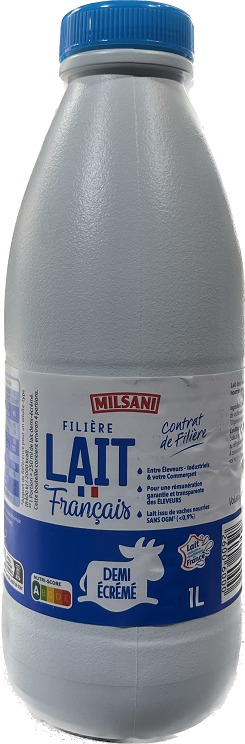 Lait uht 1/2 ecreme 1 l bouteille Milsani : photo du produit rappelé le 02/08/2023