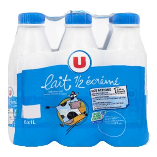 Lait uht 1/2 ecreme bleu blanc cœur u : photo du produit rappelé le 25/10/2023