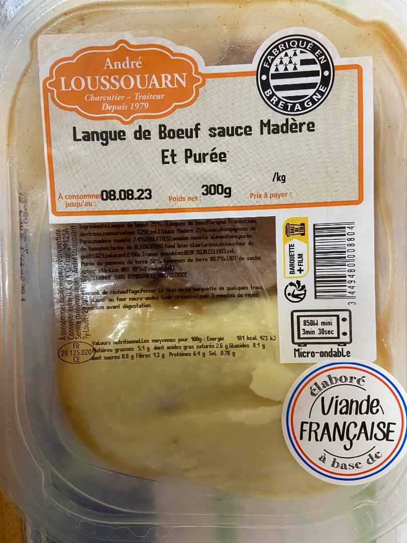 Langue de boeuf sauce madere Andre Loussouarn : photo du produit rappelé le 01/08/2023