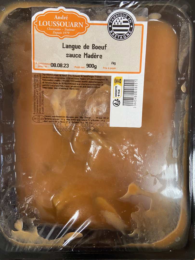 Langue de boeuf sauce madere Andre Loussouarn : photo 3 sur 4 du produit rappelé le 01/08/2023