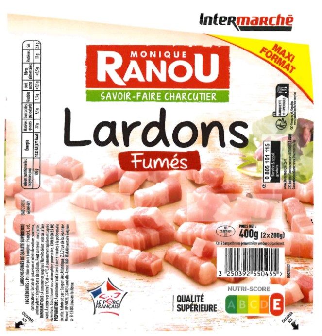 Lardons fumes 2x200g Monique Ranou : photo du produit rappelé le 30/05/2026