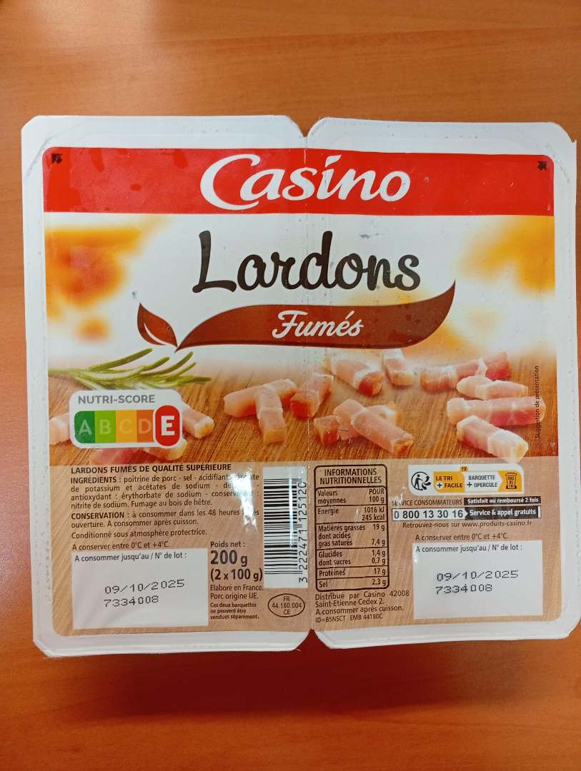Lardons fumés Casino : photo du produit rappelé le 26/08/2025