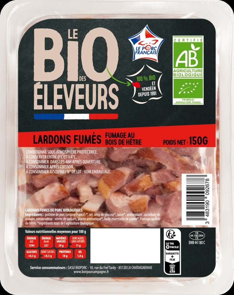 Lardons fumés Le BIO des Eleveurs : photo du produit rappelé le 02/01/2024