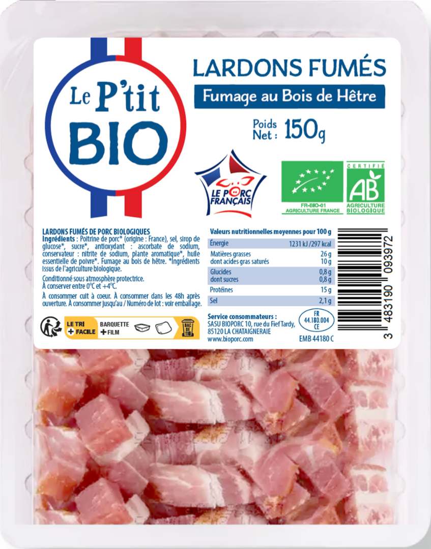Lardons fumés Le P'tit BIO : photo du produit rappelé le 02/01/2024