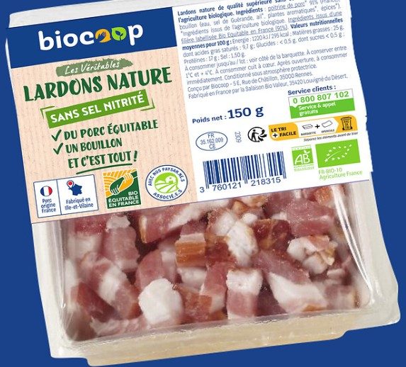 Lardons nature 150g Biocoop : photo du produit rappelé le 08/07/2025
