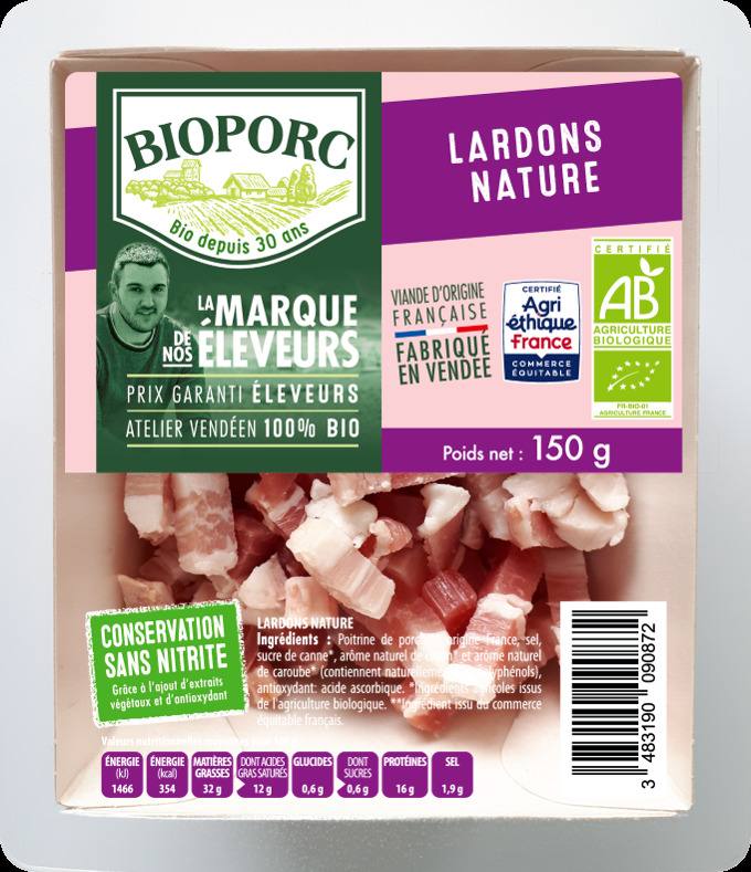 Lardons nature La Marque de Nos Eleveurs - Bioporc : photo du produit rappelé le 23/08/2022