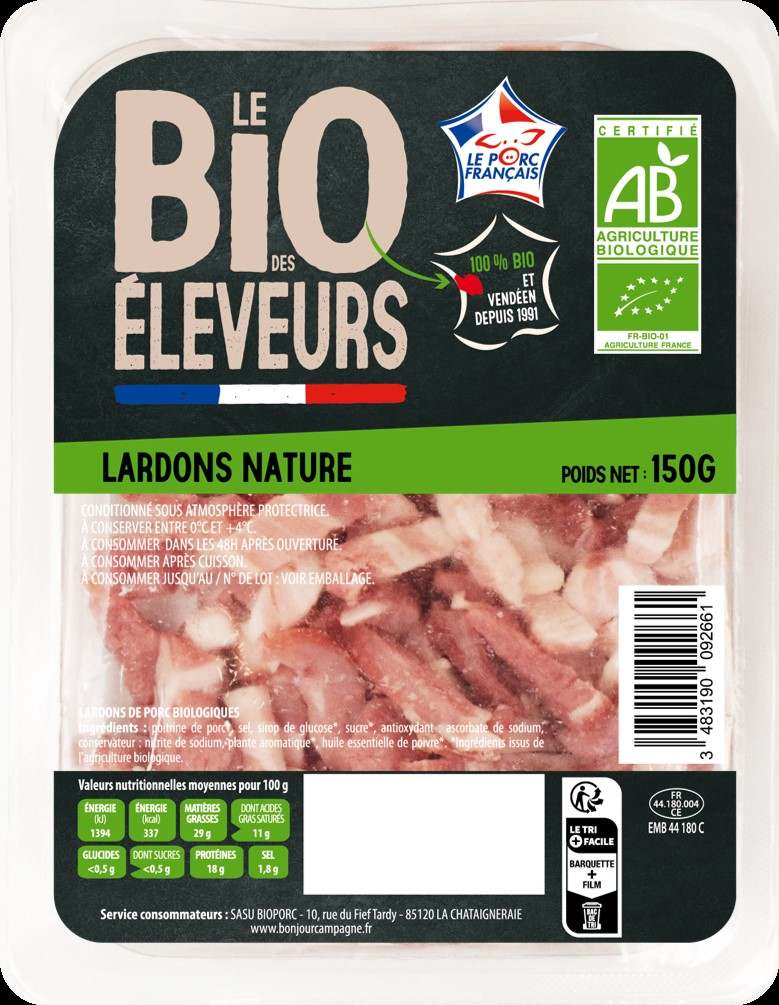 Lardons nature Le BIO des Eleveurs : photo du produit rappelé le 02/01/2024
