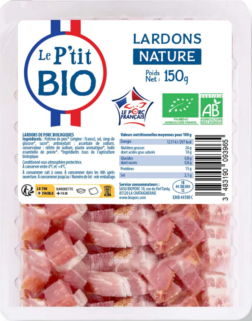 Lardons nature Le P'tit BIO : photo du produit rappelé le 02/01/2024