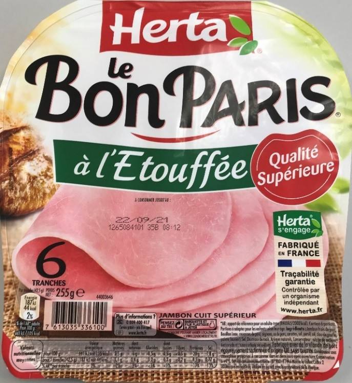 Le bon Paris a l'etouffee 6 tranches Herta : photo du produit rappelé le 27/08/2021