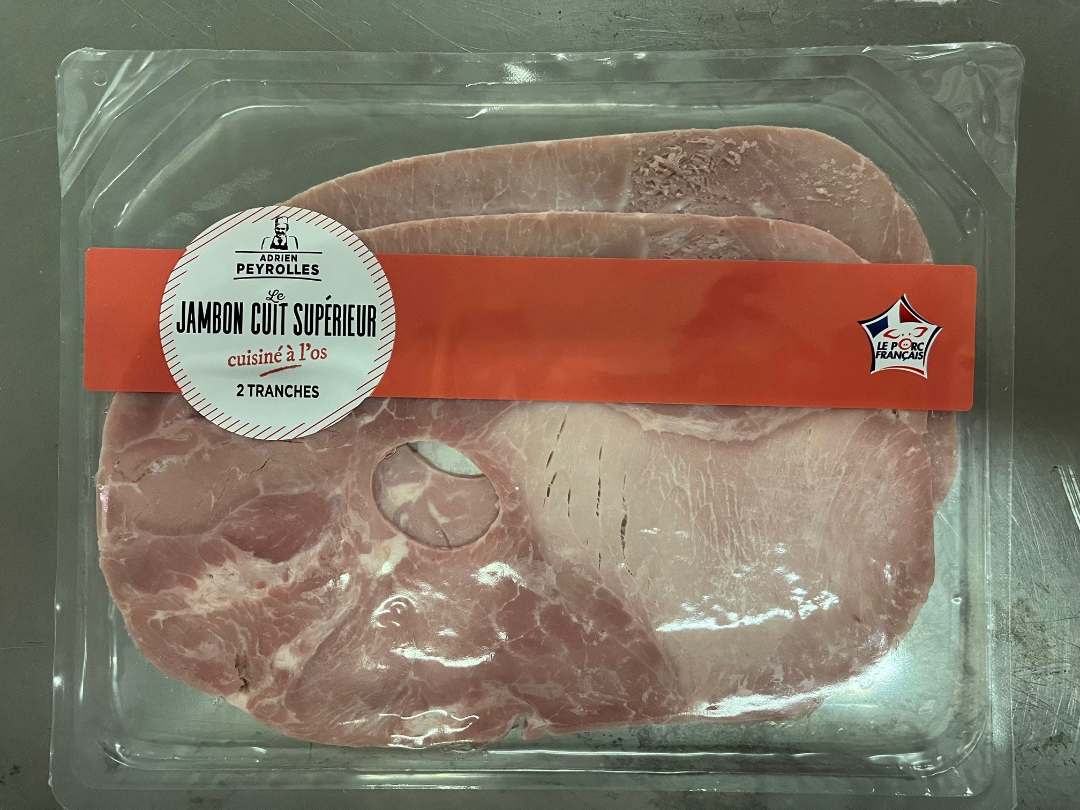 Le jambon cuit supérieur cuisiné à l'os 2 tranches adrien peyrolles : photo du produit rappelé le 31/08/2022