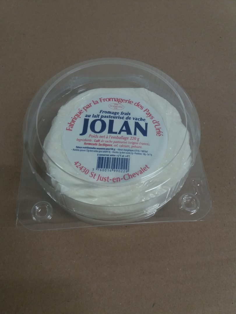 Le jolan au lait de vache pasteurisé 220g Societe Laitiere de Vichy : photo du produit rappelé le 10/02/2023