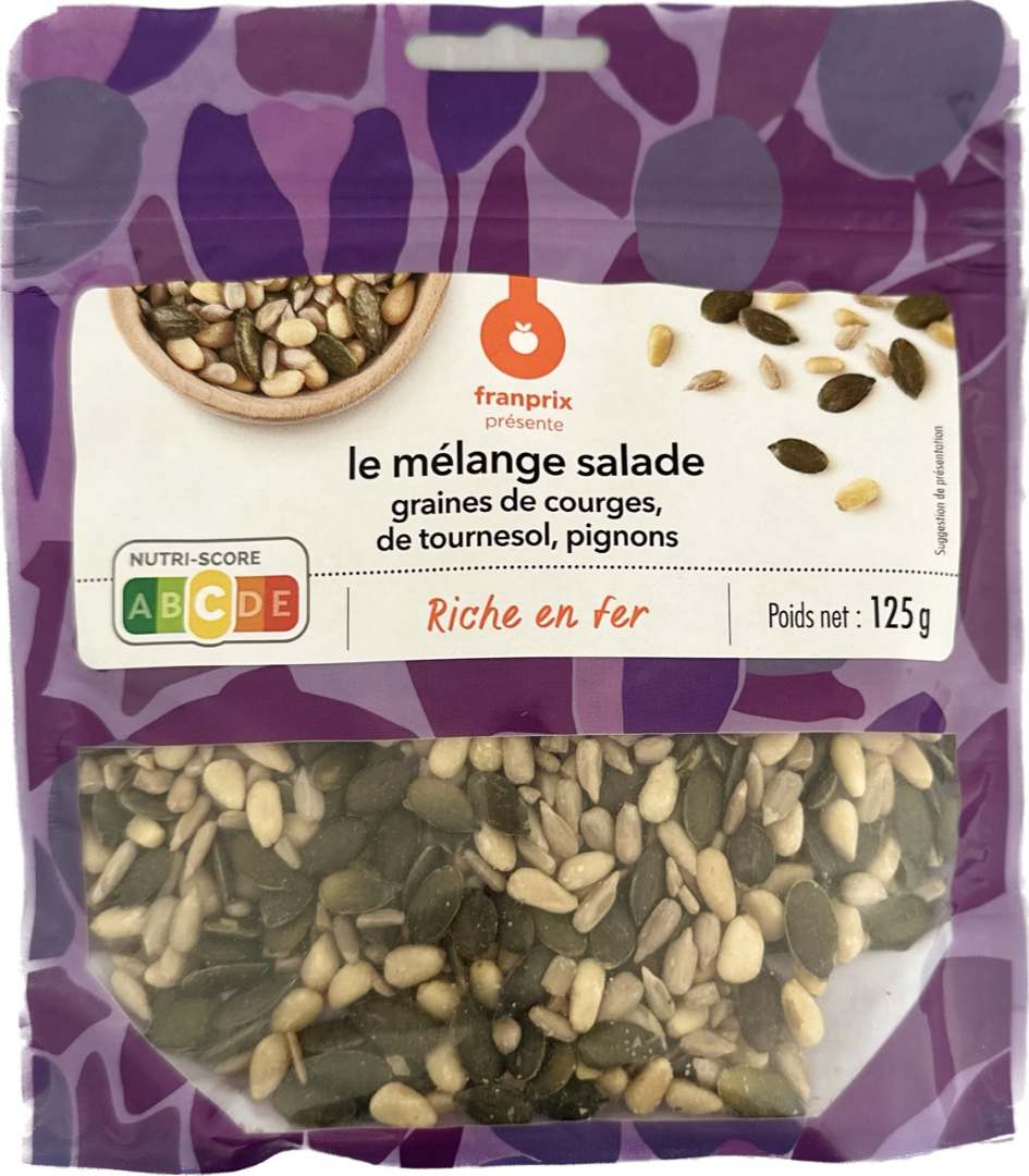 Le mélange salade graines de courges, de tournesol, pignons Franprix : photo du produit rappelé le 28/03/2024