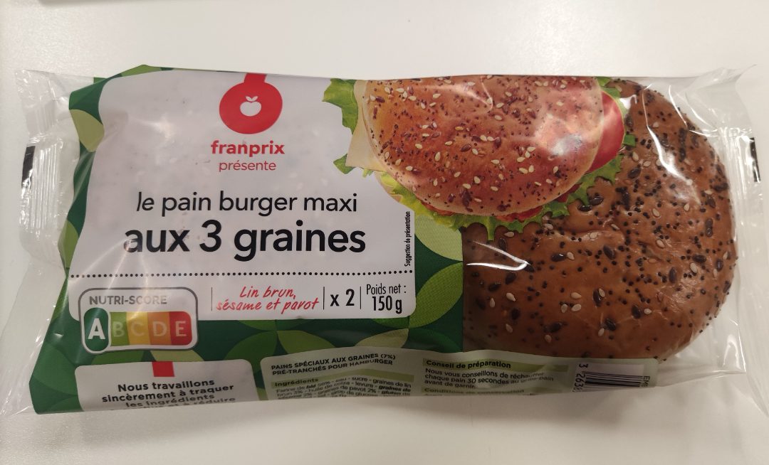 Le pain burger maxi aux 3 graines x2 150g Franprix : photo du produit rappelé le 08/08/2024
