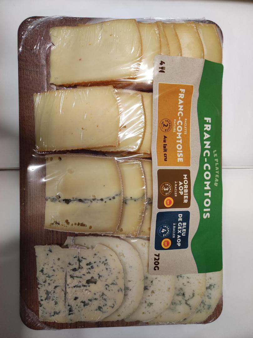 Le plateau franc-comtois 720g assortiment de 3 fromages pour raclette : photo du produit rappelé le 21/02/2025