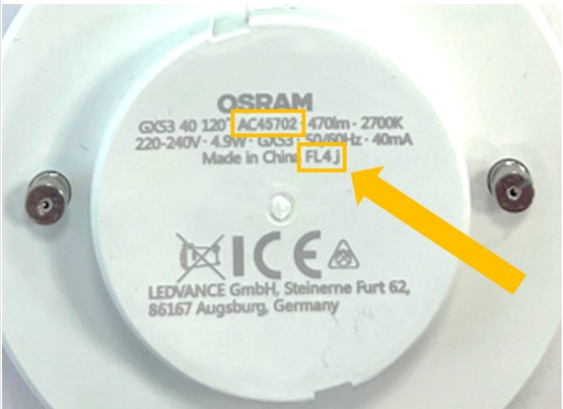 Led star gx53 Osram : photo 2 sur 4 du produit rappelé le 08/01/2026