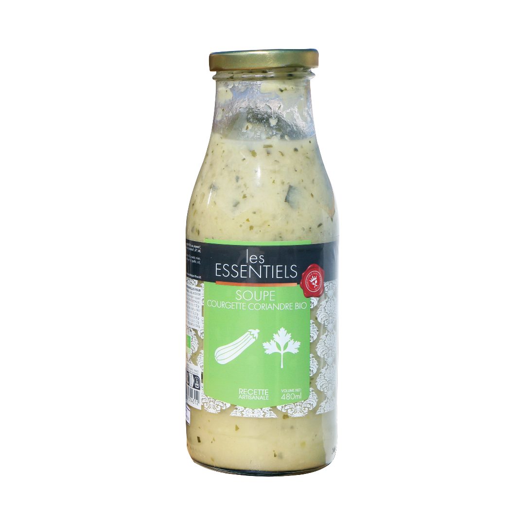Les essentiels soupe de courgettes au coriandre bio 480 ml : photo du produit rappelé le 27/11/2024