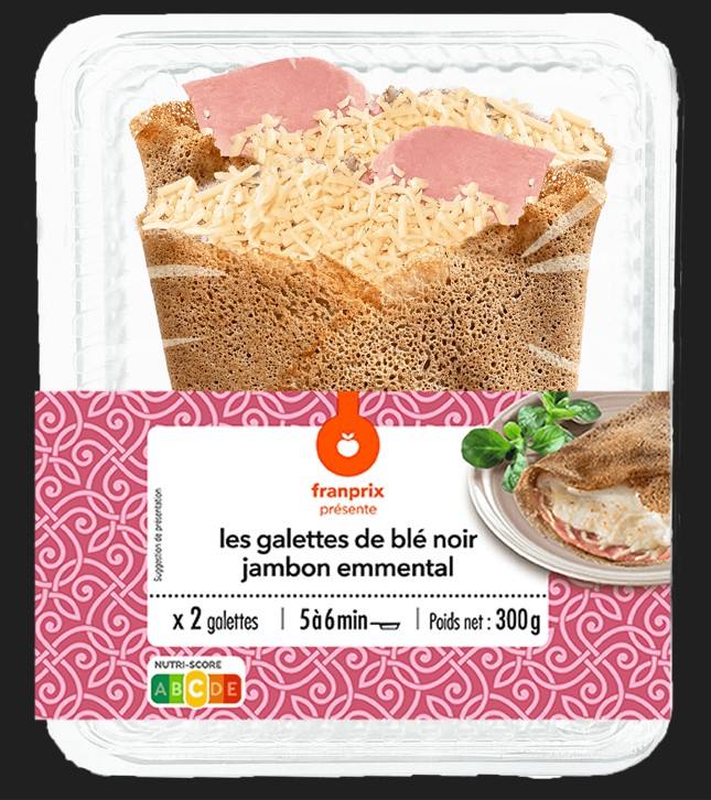 Les galettes de blé noir jambon emmental x2 - 300 g- Franprix : photo du produit rappelé le 04/03/2024