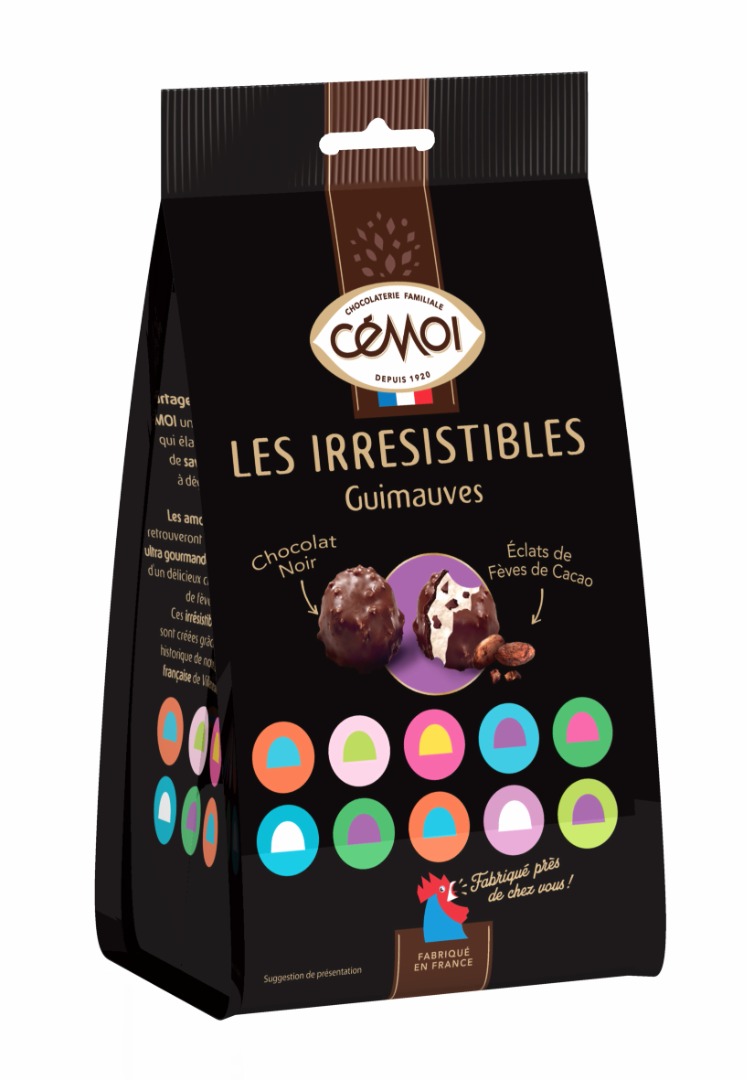 Les irresistibles guimauve noir eclats de feves de cacao 180g Cemoi : photo du produit rappelé le 08/09/2022