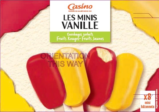Les minis vanille enrobages sorbets fruits rouges-fruits jaunes x8 Casino : photo du produit rappelé le 06/07/2021