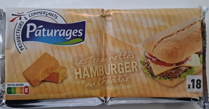 Les tranchettes hamburger au cheddar x18 - 340g Paturages : photo du produit rappelé le 03/04/2026