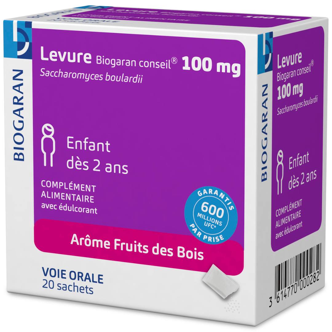 Levure biogaran conseil® 100 mg sachets - boîte de 20 : photo du produit rappelé le 29/03/2023