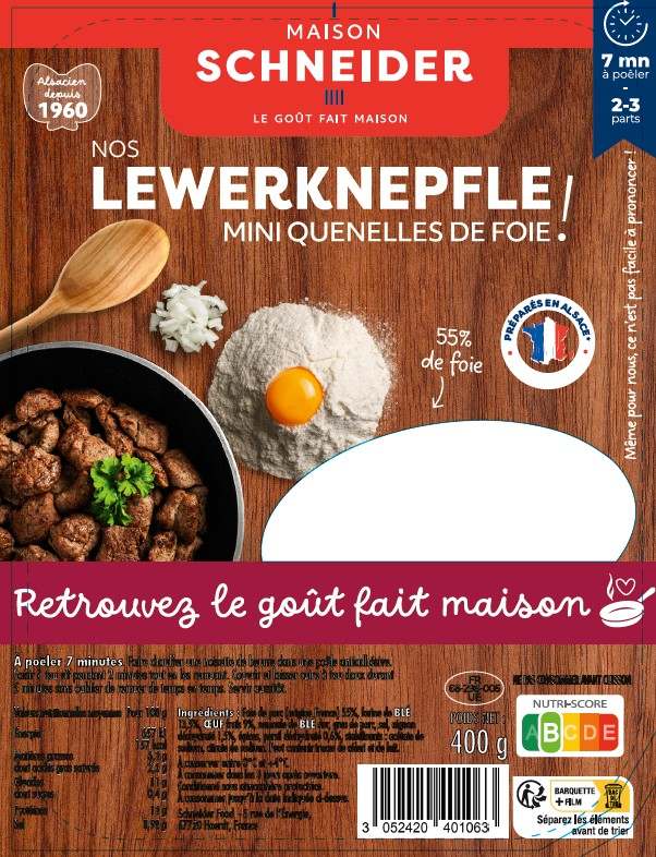 Lewerknepfle - mini quenelles de foie Maison Schneider : photo du produit rappelé le 19/10/2026