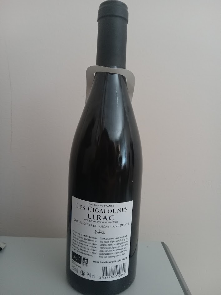 Lirac rouge 2020 biologique Les Cigalounes : photo 2 sur 2 du produit rappelé le 21/07/2023