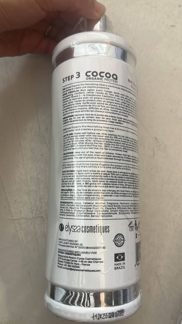 Lissage tanin cocoa organic protéine step 3 – 1l Elyssa Cosmétiques : photo 2 sur 2 du produit rappelé le 18/09/2025