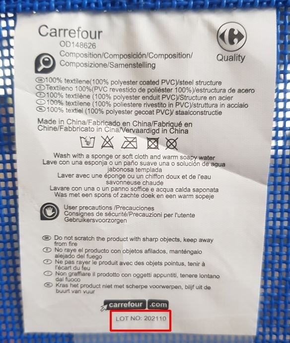 Lit pliable camping - lot commencant par 2021 Carrefour : photo 3 sur 3 du produit rappelé le 24/08/2023