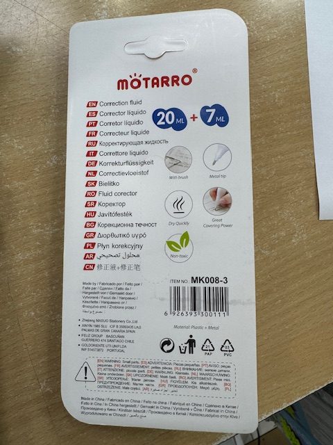 Lot de 2 correcteurs liquide Motarro : photo 2 sur 2 du produit rappelé le 26/02/2025