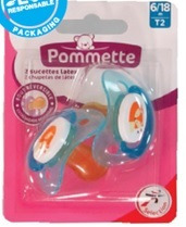 Lot de 2 sucettes symétriques latex Pommette : photo du produit rappelé le 02/05/2023