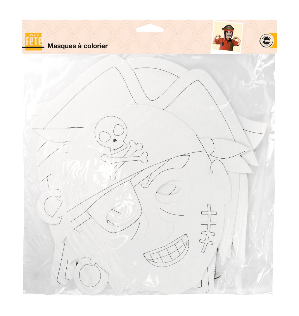Lot de 4 masques pirates en carton à colorier Ctop C'est la Fête : photo du produit rappelé le 11/02/2025