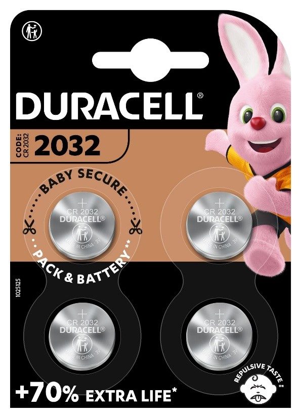 Lot de 4 piles lithium cr2032 de marque duracell : photo du produit rappelé le 06/10/2023