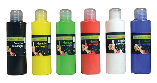 Lot de 6 flacons de 250ml de gouache au doigt couleurs Mes Belles Couleurs : photo du produit rappelé le 30/09/2024