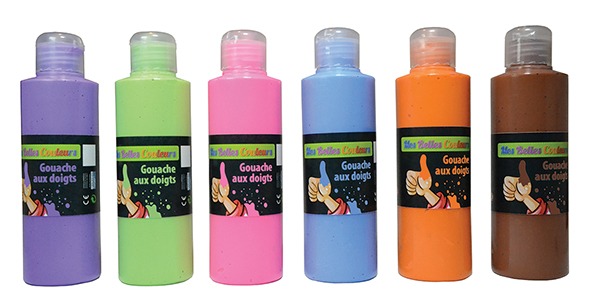 Lot de 6 flacons de 250ml de gouache au doigt couleurs Mes Belles Couleurs : photo du produit rappelé le 07/10/2024