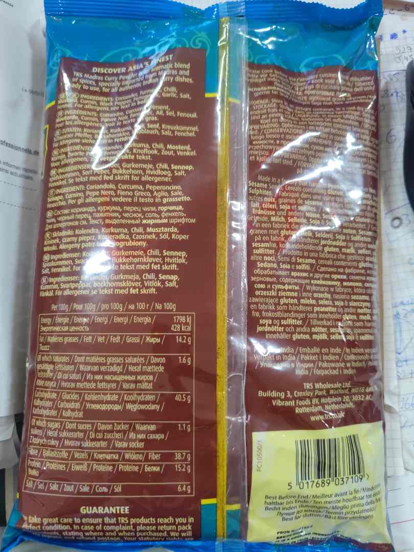 Madras curry powder TRS Wholesale Co. Limited : photo 2 sur 2 du produit rappelé le 20/05/2025